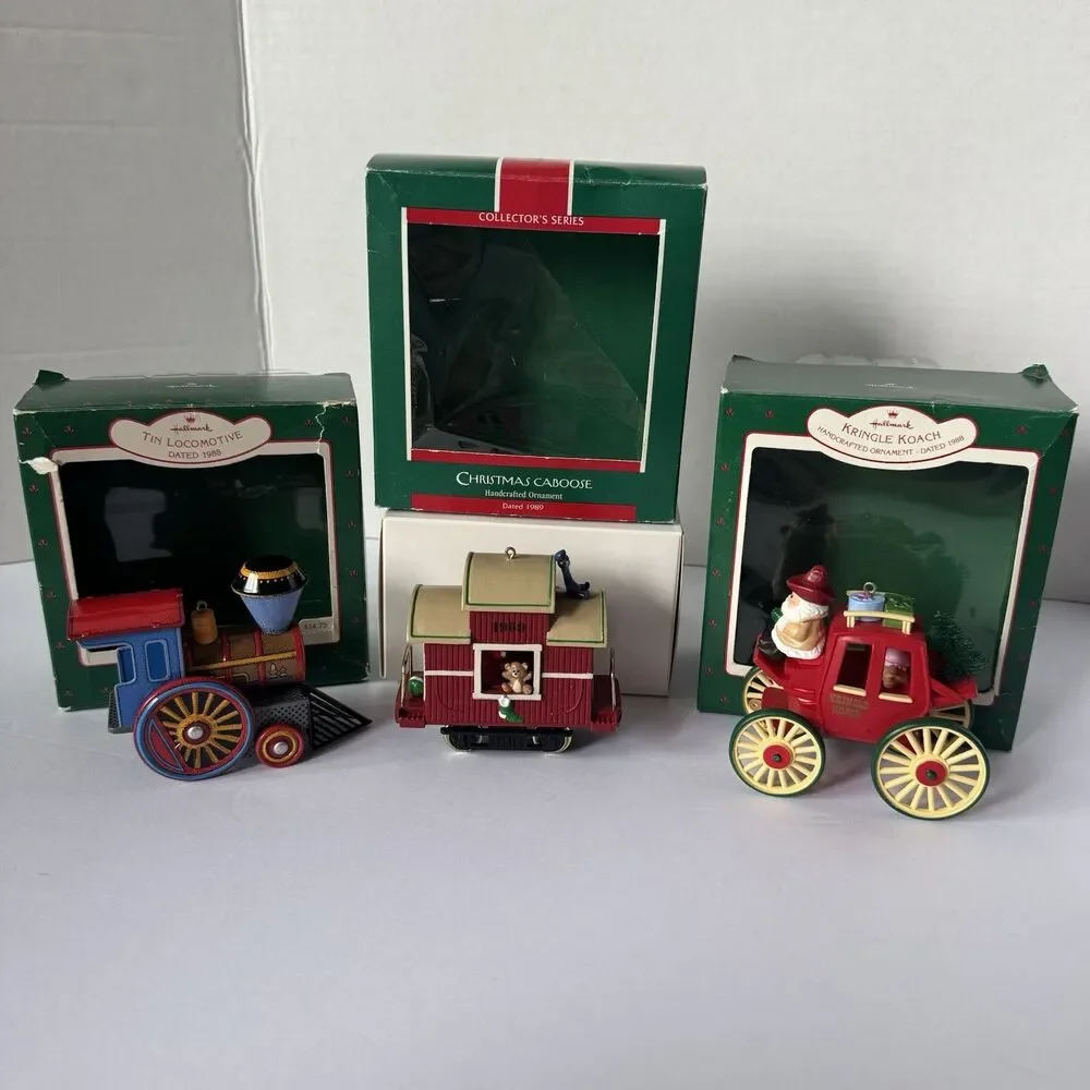 Vintage Hallmark Train Ornament Lot Santa Locomotive Caboose Lionel Cars